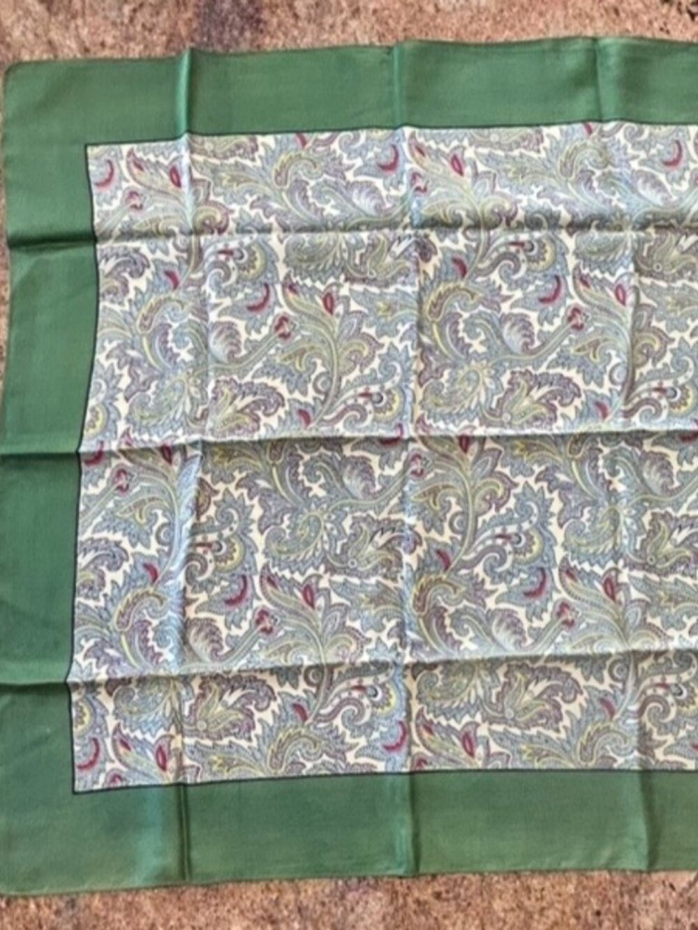 Vintage Liberty of London Green Border Silk Scarf Made in England